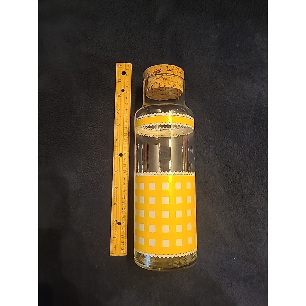 Vintage Libbey Calico Yellow Gingham Check Glass Canister with Cork Lid